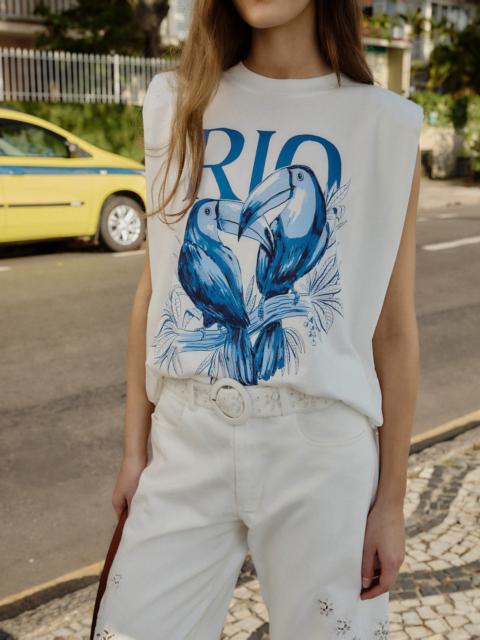 FARM RIO Off-White Toucan Rio Padded Shoulder Organic Cotton T-Shirt