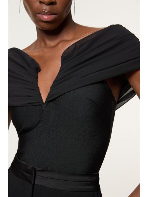KAREN MILLEN Figure Form Bandage Knit Woven Bardot Top