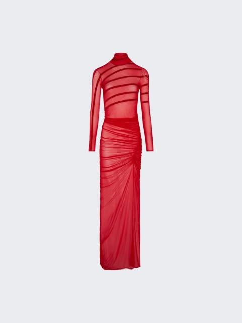 Flocked Mariniere Draped Mesh Dress Red