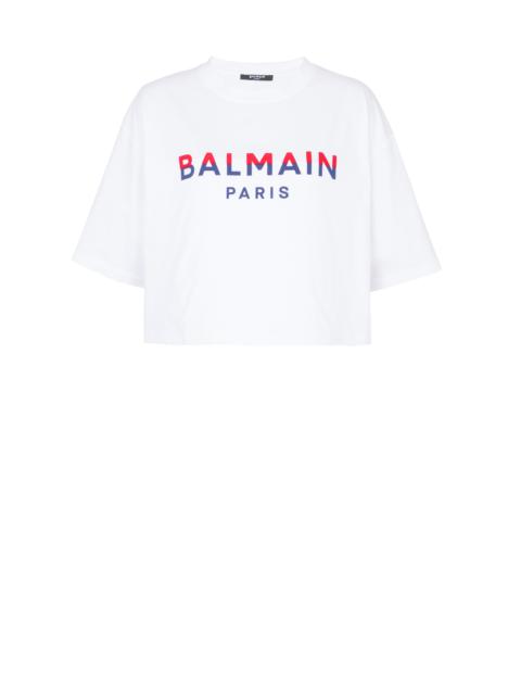 Flocked Balmain Paris cropped T-Shirt
