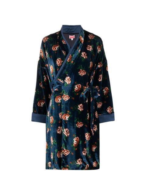 KENZO Mantel rose-print velvet coat