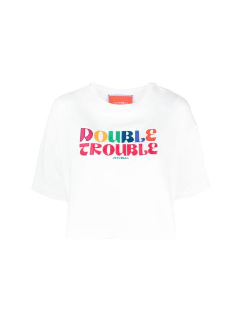 La DoubleJ Discman slogan-embroidered cotton T-shirt