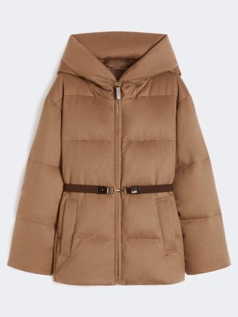 Max Mara Short water-repellent canvas and camel down jacket - BROWN