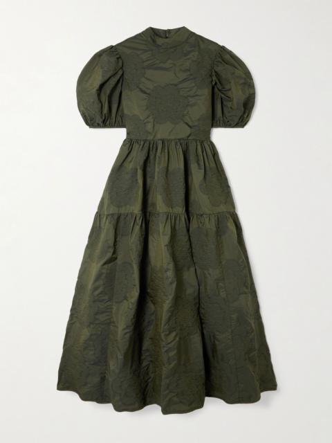 CECILIE BAHNSEN Kelly tiered matelassé-taffeta midi dress Army green