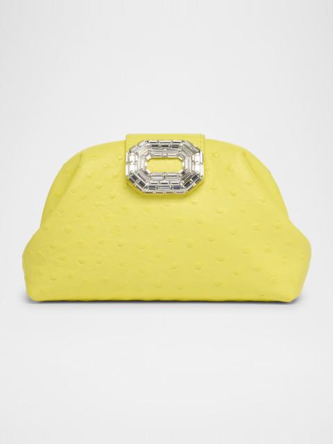 Camelia Ostrich-Embossed Leather Clutch Bag