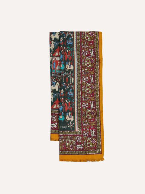 Drake's Burgundy Elephant Village Print Wool-Silk Scarf