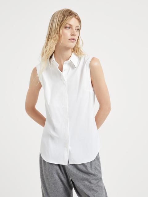 Brunello Cucinelli Stretch cotton poplin sleeveless shirt with shiny trim