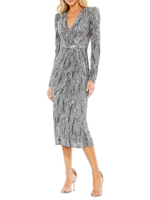 MAC DUGGAL Women's Embellished Faux Wrap Midi-Dress - Charcoal
