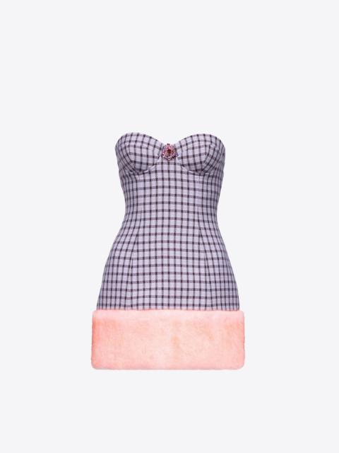 AREA FAUX FUR TRIM STRAPLESS MINI DRESS