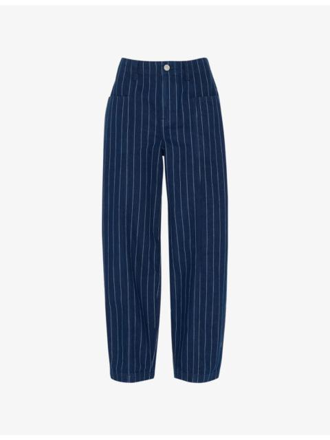 WHISTLES Pinstriped Barrel-Leg High-Rise Jeans