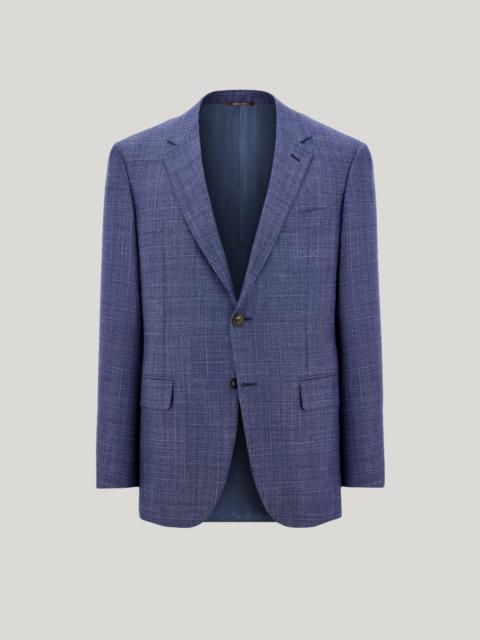 Canali BLUE AND LIGHT BLUE SILK AND CASHMERE REGULAR-FIT OVERCHECK JACKET