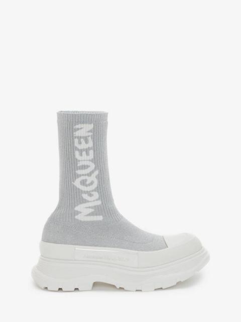 Alexander McQueen Mcqueen Graffiti Knit Tread Slick Boot in White/silver
