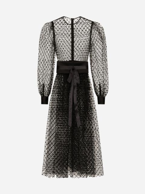 Dolce & Gabbana Calf-length mesh dress with wool crepe belt