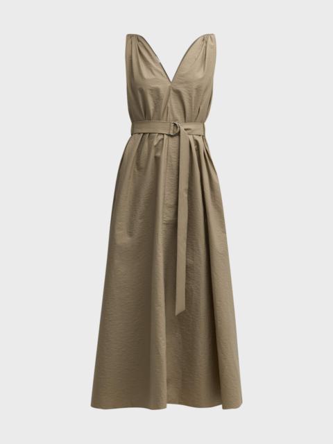 Crinkle Cotton Belted Maxi Dress with Monili Detail