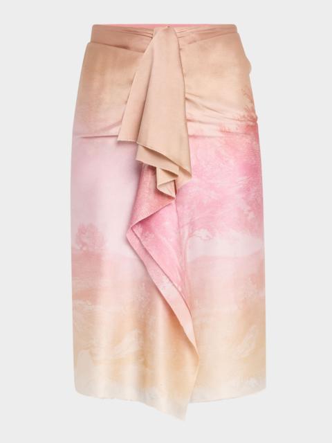 Pierre-Louis Mascia Ombre Landscape-Print Draped Skirt