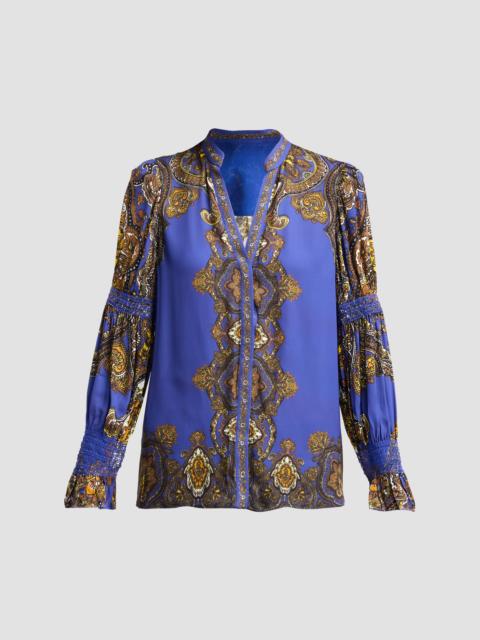 Alice + Olivia Women's Ilan Smocked-Sleeve Blouse - Bon Voyage Midnight
