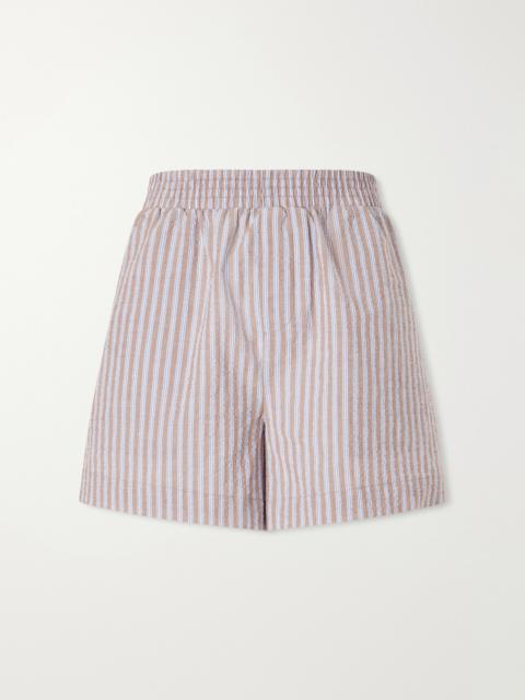 VARLEY Darina Striped Seersucker Cotton-blend Shorts