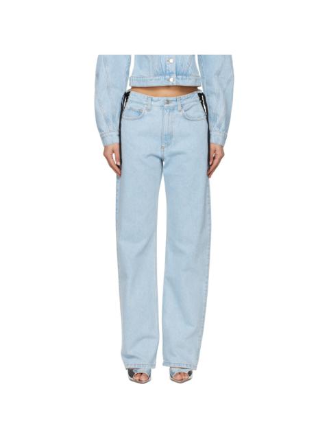MUGLER Blue Laced-Up Straight Leg Jeans