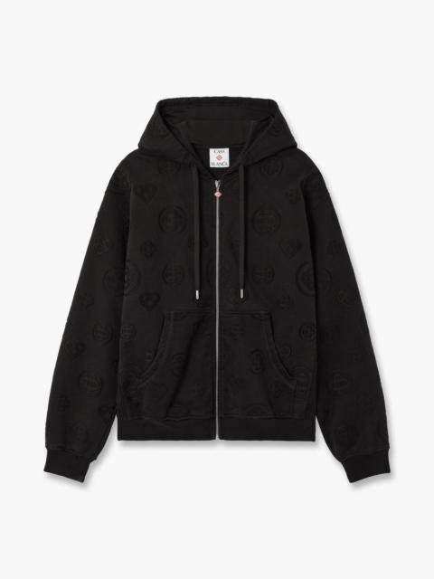 CASABLANCA Black Applique Monogram Zip-Up Hooded Sweatshirt | Casablanca Paris