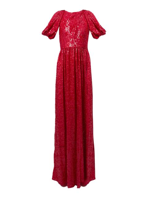 Shoulder Draped Sequined Gown pink