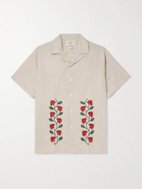 Portuguese Flannel Branch Convertible-Collar Embroidered Linen and Cotton-Blend Shirt