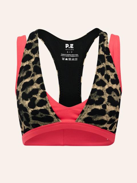 P.E NATION UNITY SPORTS BRA IN LEOPARD & DIVA PINK