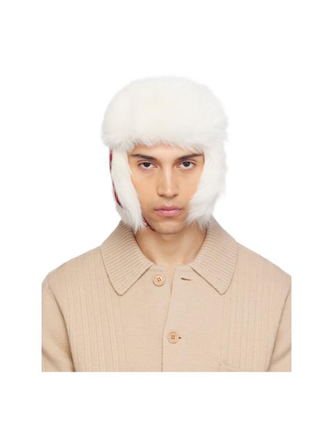 Burberry Red & Off-White Check Wool Trapper Hat