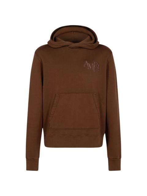 Staggered logo-embroidered cotton hoodie