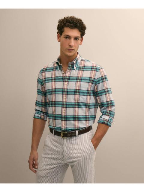 Brooks Brothers Cotton Madras Polo Button-Down Collar Shirt