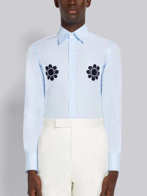 Thom Browne Light Blue Satin Stitch Floral Applique Classic Fit Shirt