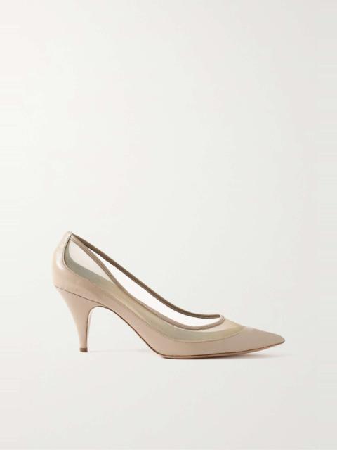 River Iconic mesh-trimmed patent-leather pumps