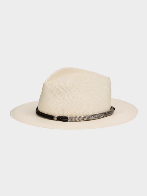 Brunello Cucinelli Straw Fedora with Precious Leather Band