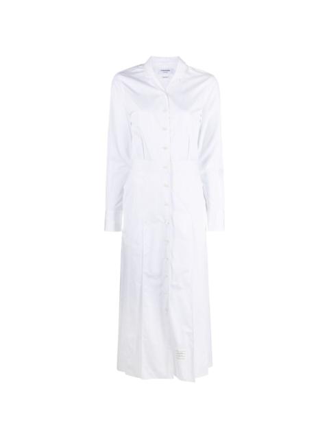 White Classic Oxford Long-sleeve Button Down Knee Length Shirtdress