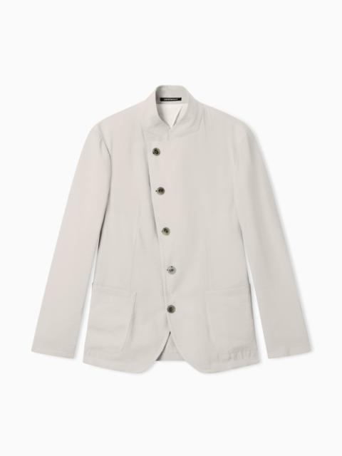 EMPORIO ARMANI ICON GURU-COLLAR JACKET WITH OFF-CENTRE FASTENING IN PEACH-FEEL CANVAS