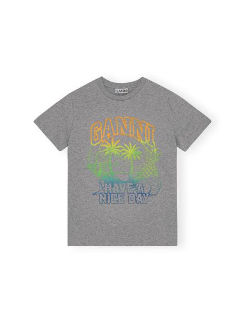 GANNI GREY BASIC JERSEY HOLIDAY RELAXED T-SHIRT