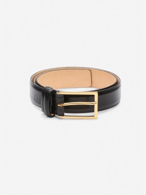 MAGDA BUTRYM Rectangular buckle leather belt in black and gold