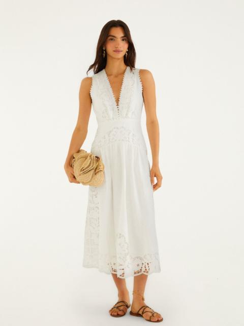 FARM RIO Off-White Richelieu V Neck Sleeveless Midi Dress