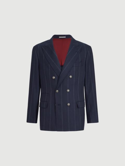 Brunello Cucinelli Cashmere and virgin wool multistripe twill one-and-a-half breasted deconstructed blazer with metal b