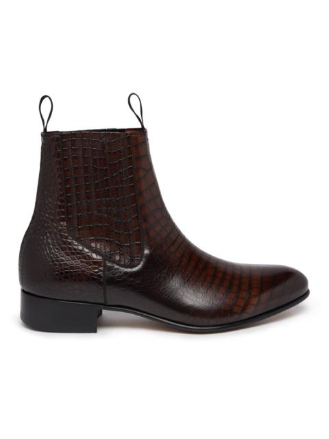 Alligator embossed leather ankle boots