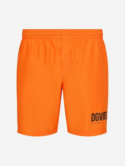 Mid-length swim trunks with DGVIB3 print and logo