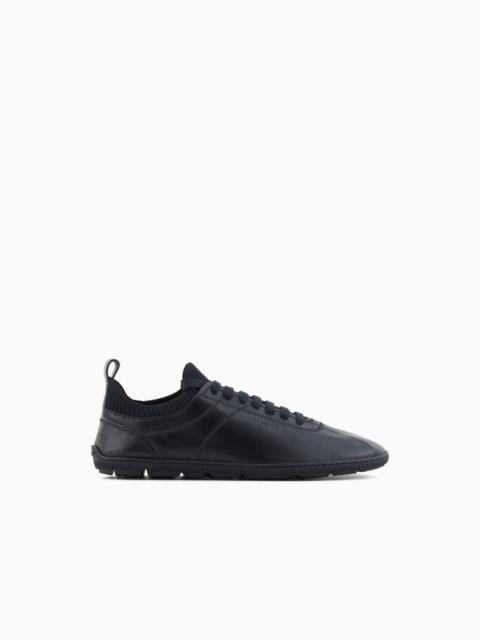 GIORGIO ARMANI LAMBSKIN AND KNIT SNEAKERS