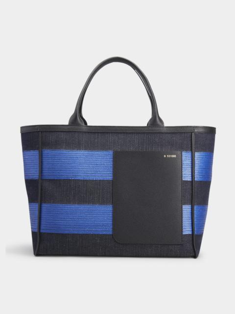 Valextra Medium Striped Media Shopping Tote Bag