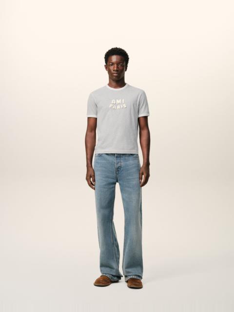 AMI Paris GREY COTTON AMI PARIS KNITTED PATCH T-SHIRT