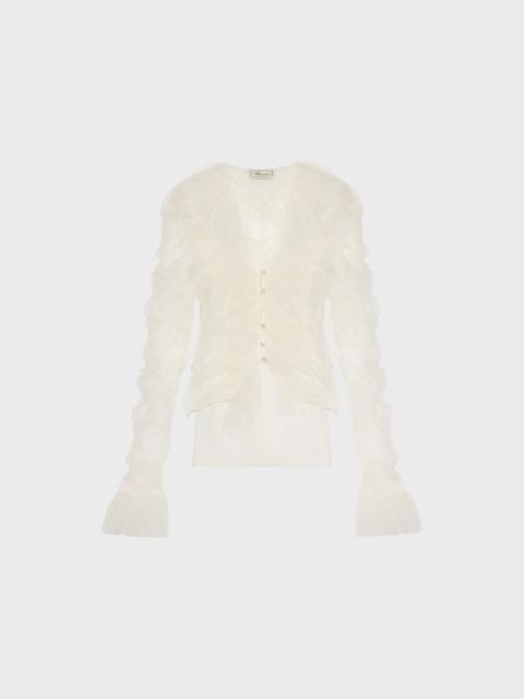 Blumarine CROPPED CARDIGAN IN CRINKLED TULLE WITH EMBROIDERY AND RUFFLES