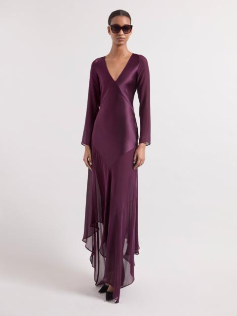 NINA RICCI Burgundy Long Sleeved Maxi Silk Dress