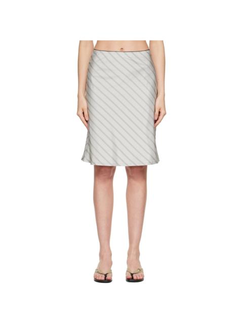 Tonywack Gray Silk Stripes Midi Skirt