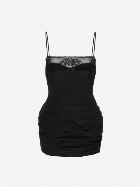 MAGDA BUTRYM Mini corset dress with lace neckline in black