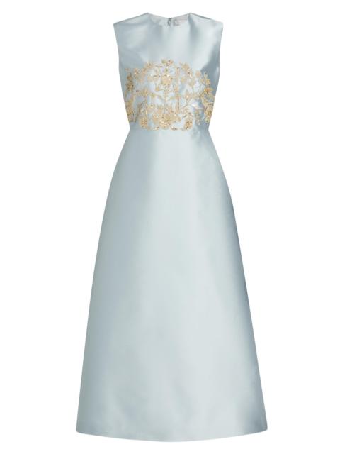 REEM ACRA Women's Embroidered Piqué Cocktail Dress - Powder Blue Gold