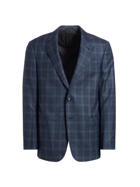 GIORGIO ARMANI Men's Windowpane Plaid Wool Jacket - Navy Tan
