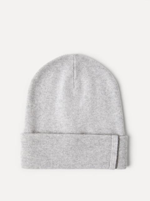 Cashmere rib knit beanie with monili